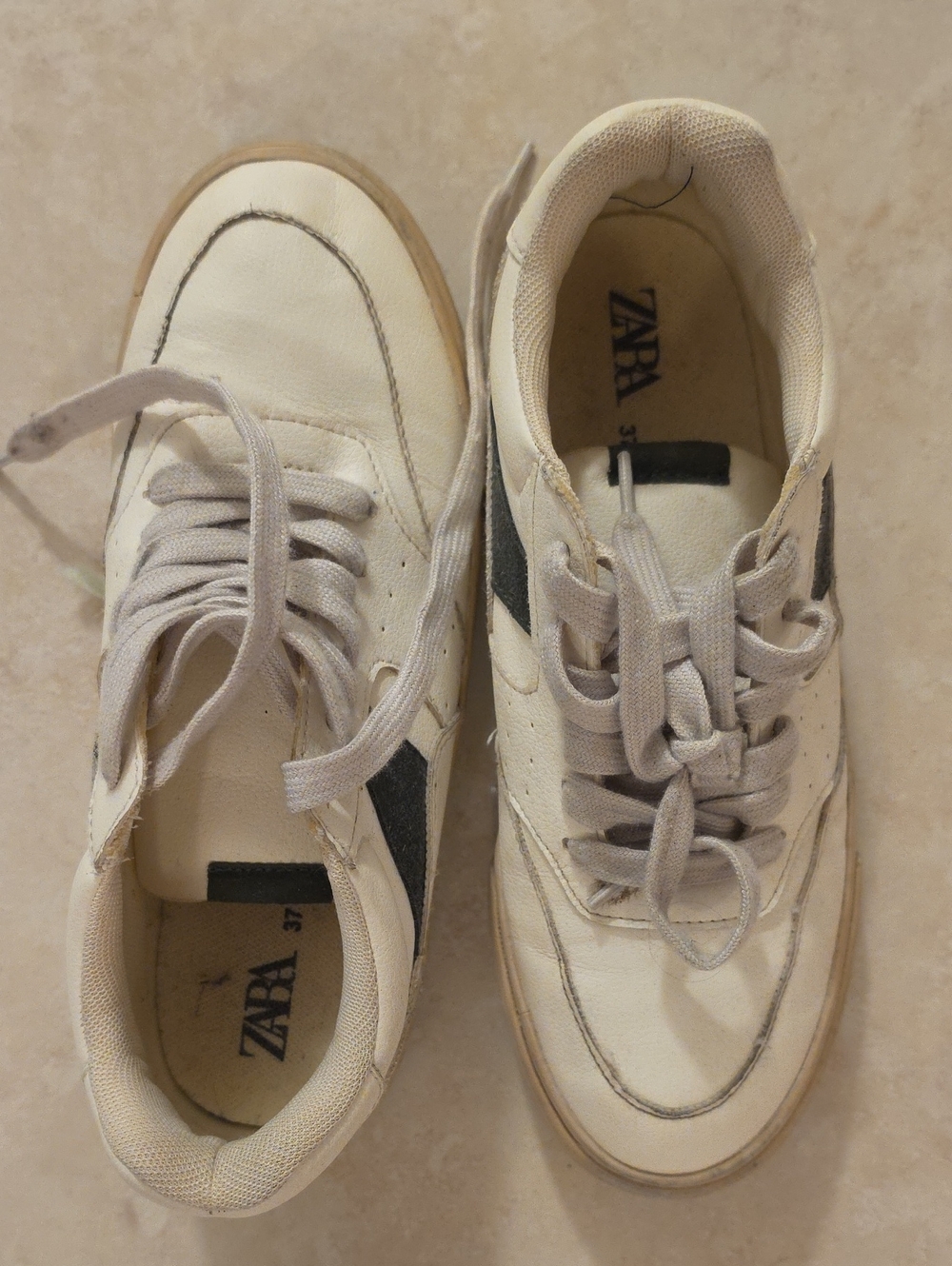 Zara Off-White Sneakers with Black Side Stripe